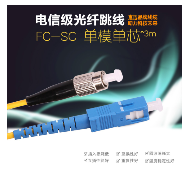 惠迅FC-SC單模雙芯光纖跳線